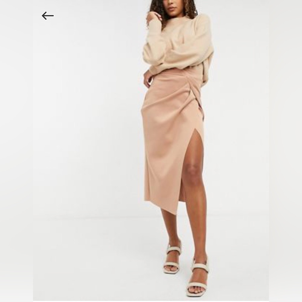 ASOS wrap scuba midi pencil skirt in tan size 6